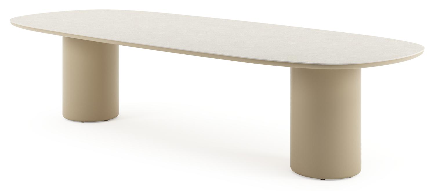 Amico tuintafel bombo in beige aluminium en volkeramiek Shilin - L 320 x B 130 x H 73.5 cm