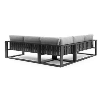 Verato loungehoek in zwart aluminium met natte grey chine all weather sunbrella® luxe kussen