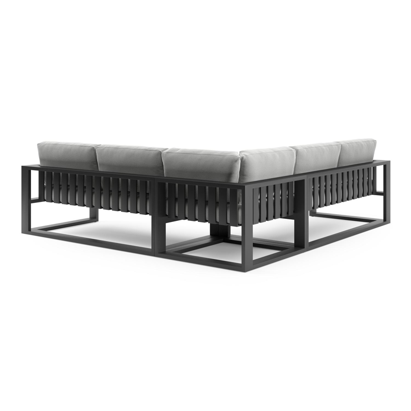 Verato loungehoek in zwart aluminium met natte grey chine all weather sunbrella® luxe kussen