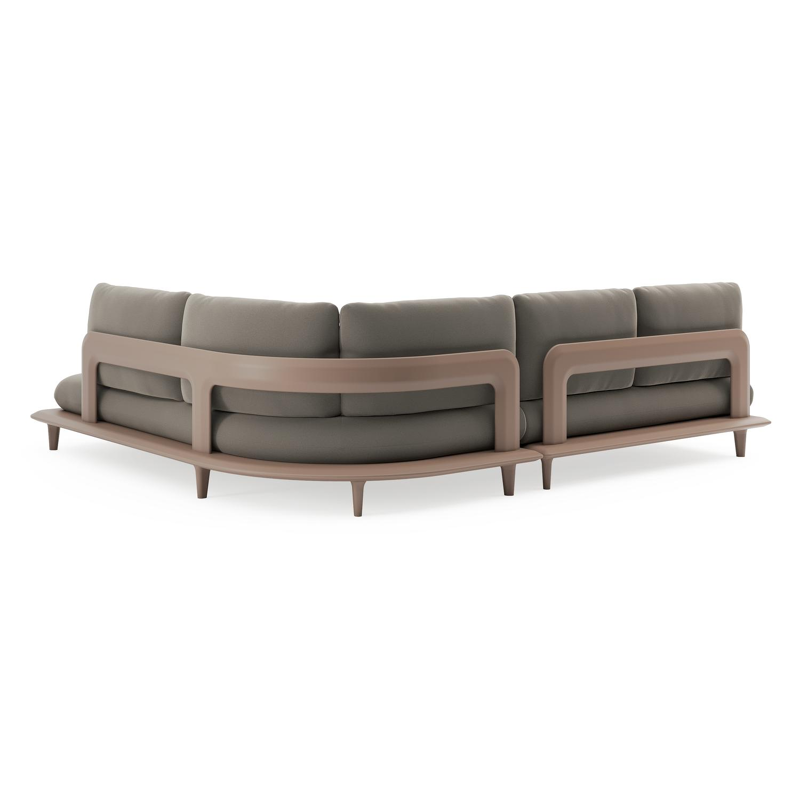 Bomero loungehoek in taupe aluminium met natte carbon beige all weather sunbrella® luxe kussen