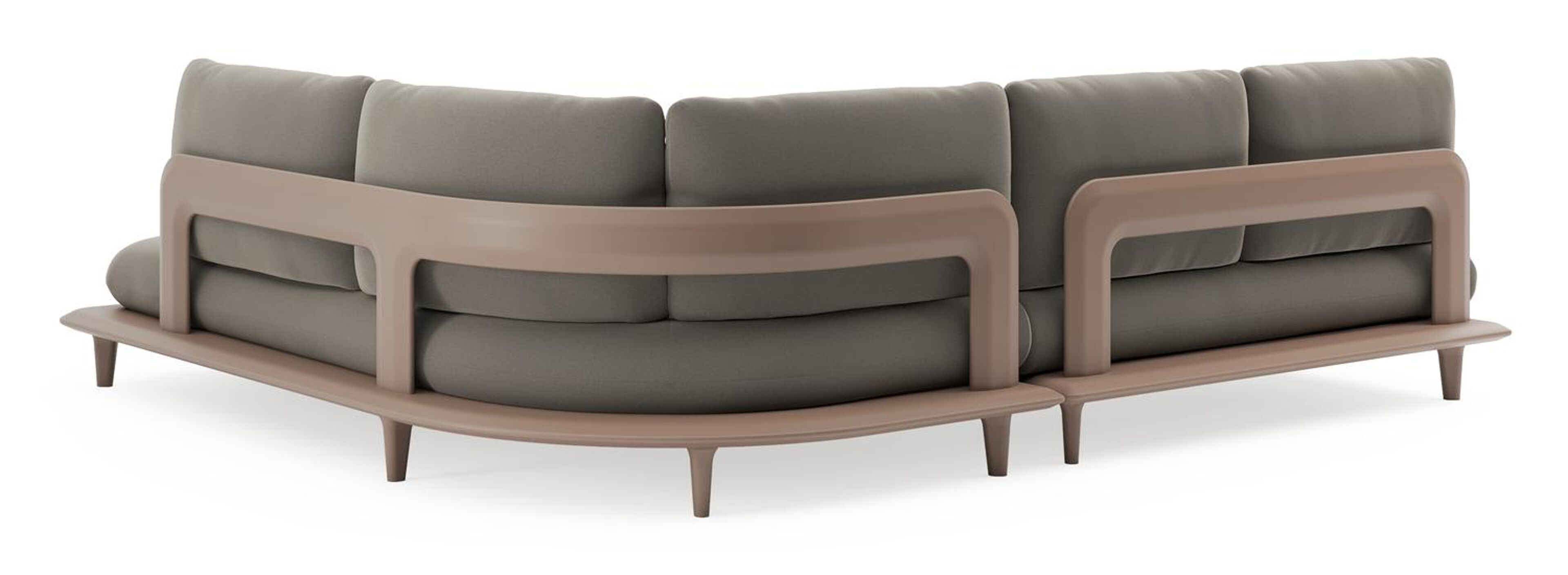Bomero loungehoek in taupe aluminium met natte carbon beige all weather sunbrella® luxe kussen