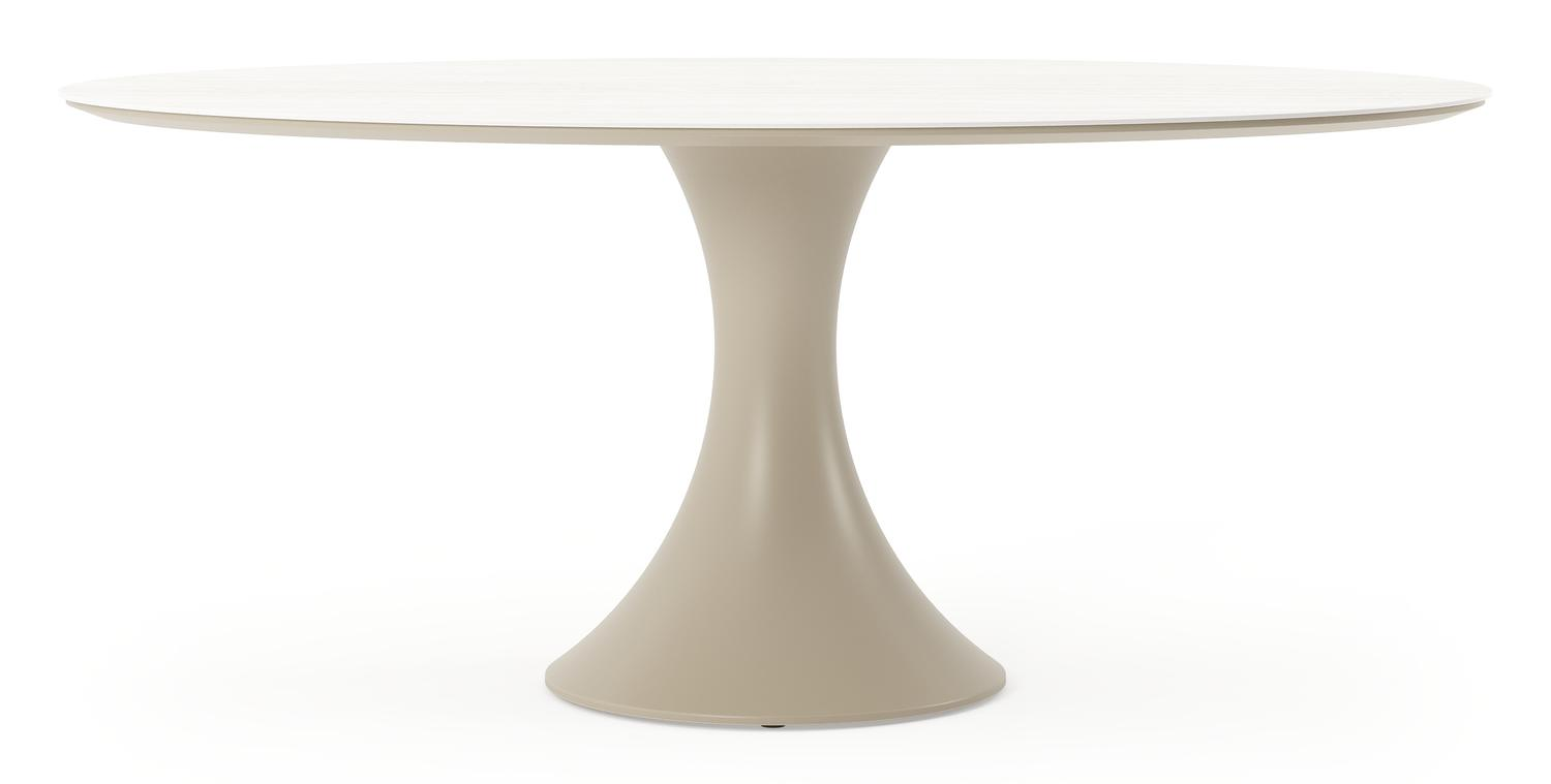 Table de jardin Fano ovale en aluminium beige et céramique pleine Calista Lg. 180 x Lrg. 110 x Haut. 75 cm