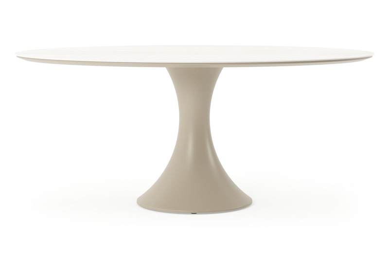 Table de jardin Fano ovale en aluminium beige et céramique pleine Calista Lg. 180 x Lrg. 110 x Haut. 75 cm