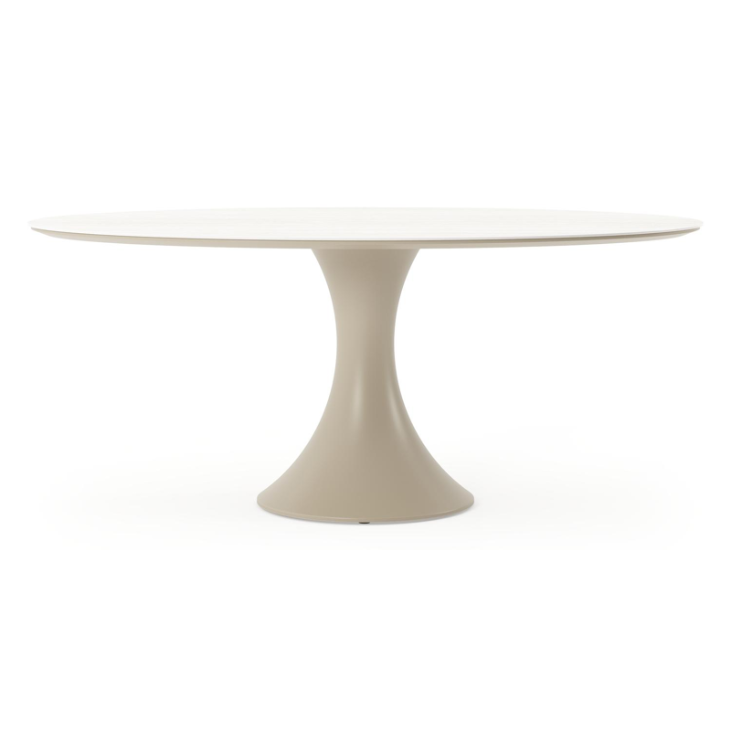 Table de jardin Fano ovale en aluminium beige et céramique pleine Calista Lg. 180 x Lrg. 110 x Haut. 75 cm