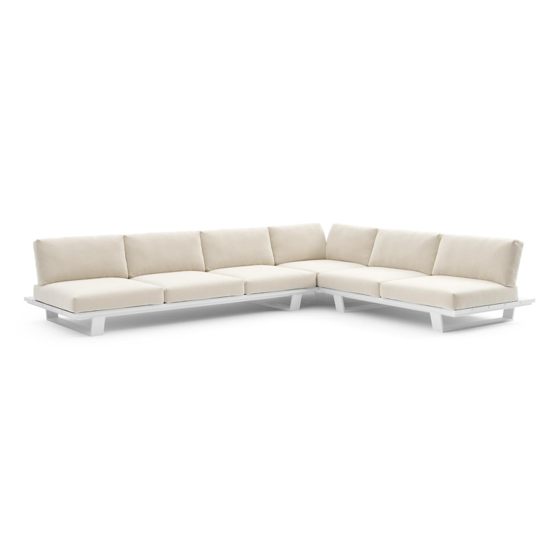 Pagino loungehoek in wit aluminium met althea off white all weather cosytica kussen