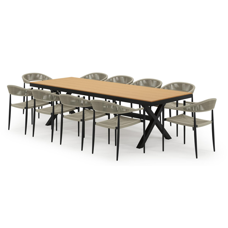 Bahia tuinset in zwart aluminium en polywood met 10 Guarda tuinstoelen