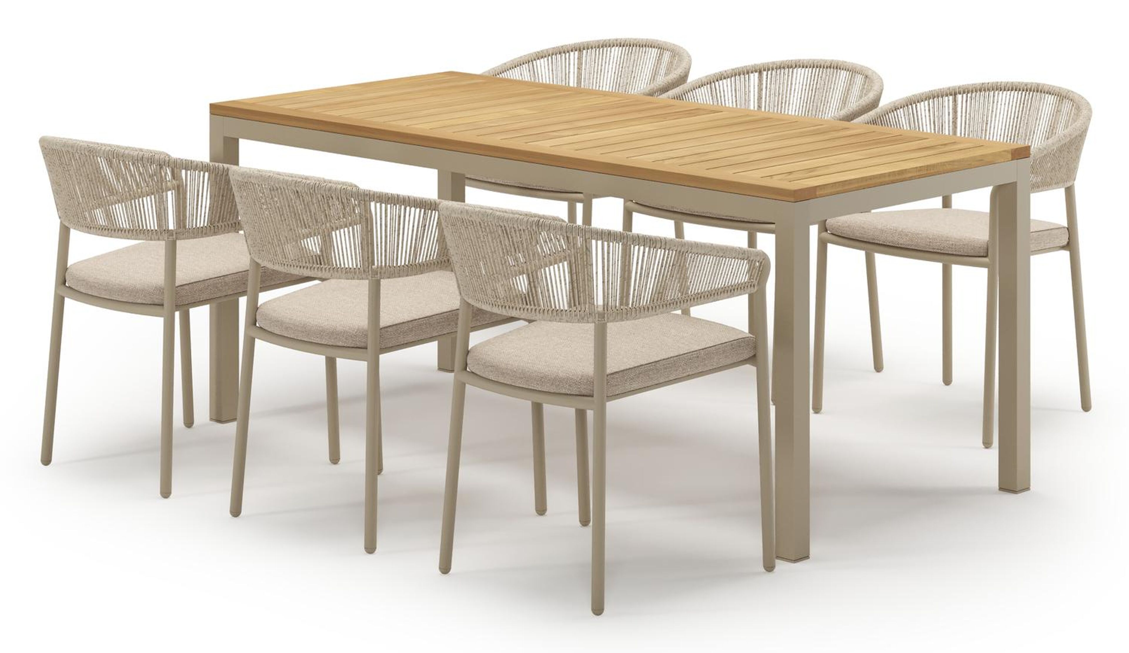 Ensemble de jardin Feltro en aluminium beige et teck avec 6 chaises de jardin empilable Zamora