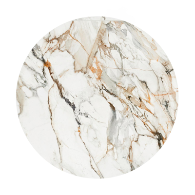 Table de jardin Fano en aluminium blanc et céramique pleine calacatta luxe - Dia. 148 x H 75 cm