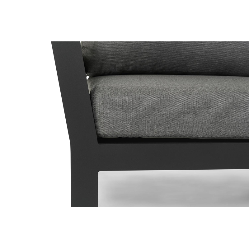 Occaro loungehoek in zwart aluminium met grijs weather+ softtouch kussens en loungetafel