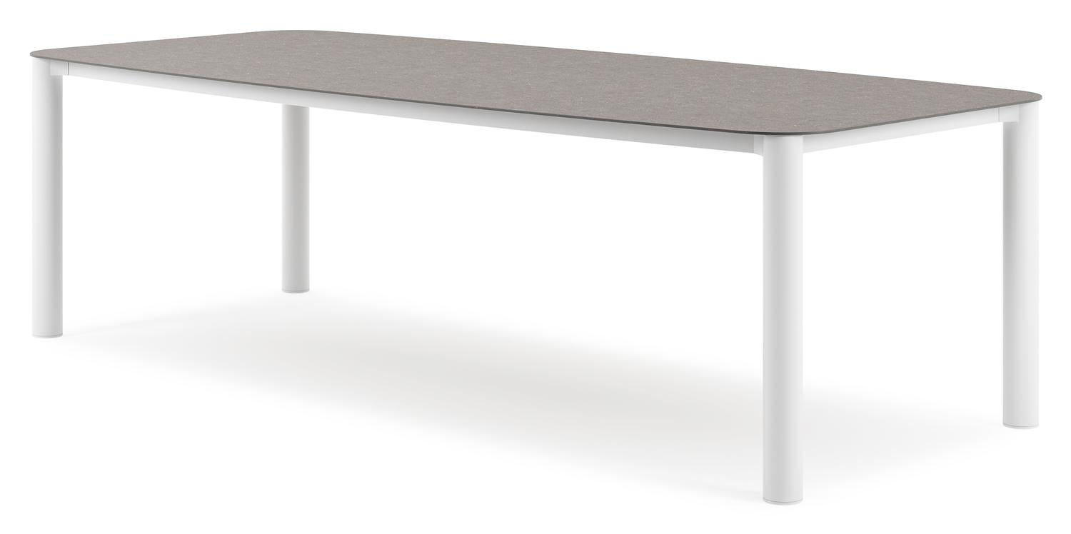 Orso tuintafel bootvorm in wit aluminium en volkeramiek Wulong - L 255 x B 115 x H 75 cm