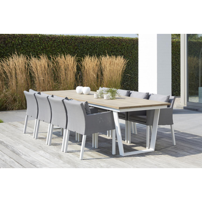 Nano tuinstoel in wit aluminium en grijs textilene met kussen in grijs textilene