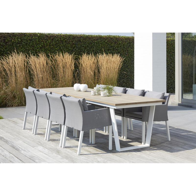 Chaise de jardin Nano in aluminium blanc et textilène gris avec coussin en gris textilène