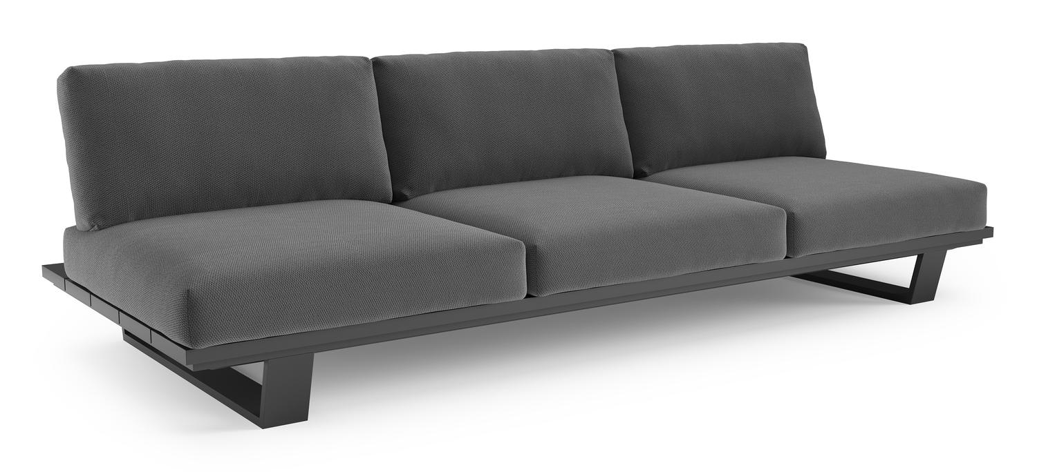 Pagino loungebank in zwart aluminium met lopi shadow all weather sunbrella® luxe kussen