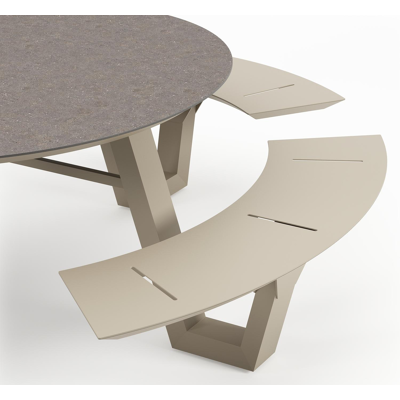 Rondino picknicktafel rond in beige aluminium en volkeramiek Wulong - Dia. 148 x H 71.5 cm