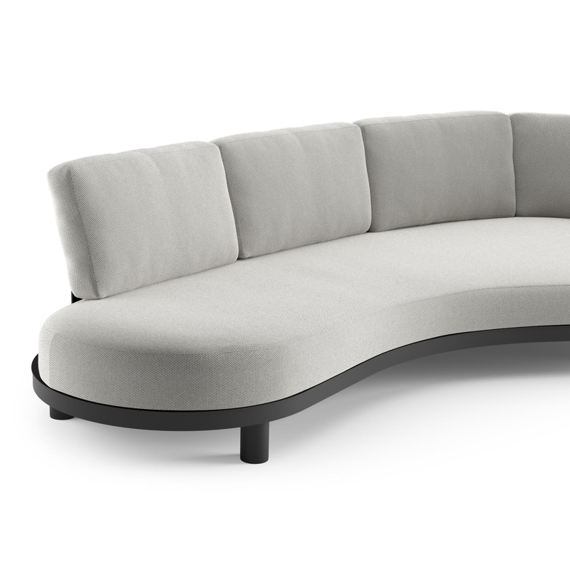 Canapé de jardin Donato en aluminium noir et coussins en all weather sunbrella® luxe lopi ash