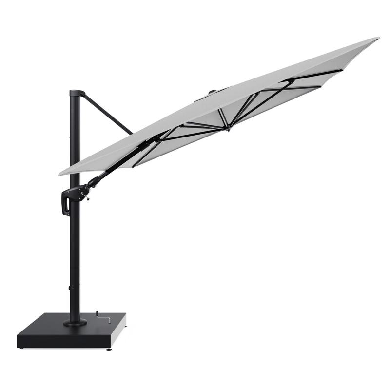 Minore zweefparasol met tiltfunctie in zwart aluminium en Savane Nimbus All Weather Sunbrella® Luxe parasoldoek - L1 400 x L2 300 cm met parasolvoet Minore 260 kg met wielen