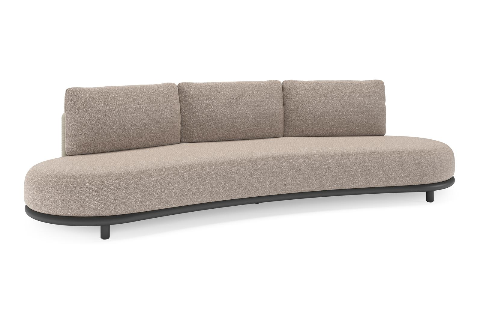 Lomano loungebank in zwart aluminium en beige verticaal geweven luxe vlakke rope met Wander Manioc all weather sunbrella® luxe