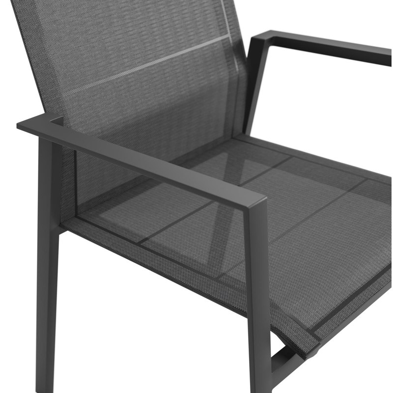 Cirello stapelbare tuinstoel in zwart aluminium en zwart textilene