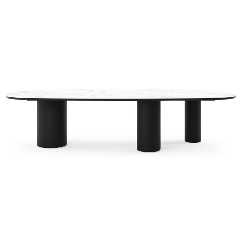 Table de jardin Amico bombo xl en aluminium noir et céramique pleine Calacatta - Lg. 320 x Lrg. 148 x Haut. 74 cm