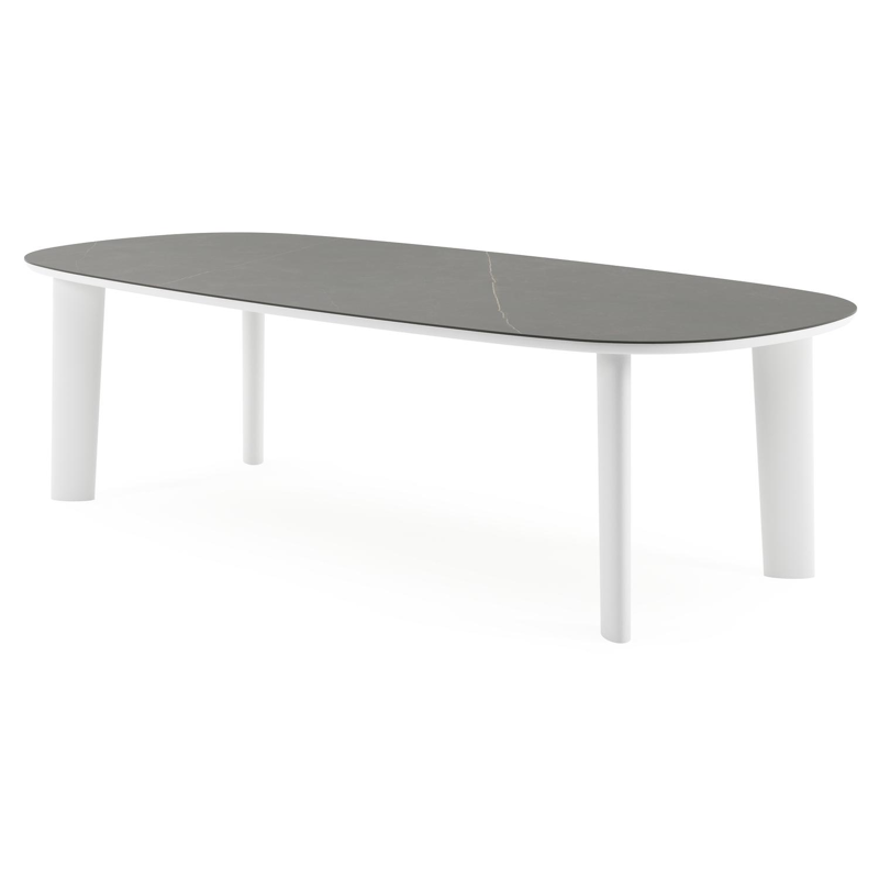 Table de jardin Amico bombo en aluminium blanc et céramique pleine Calatorao - Lg. 270 x Lrg. 125 x Haut. 73.5 cm