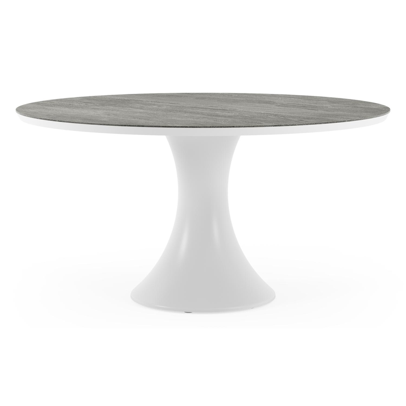 Fano tuintafel rond in wit aluminium en volkeramiek Aspen Grey - Dia. 148 x H 75 cm