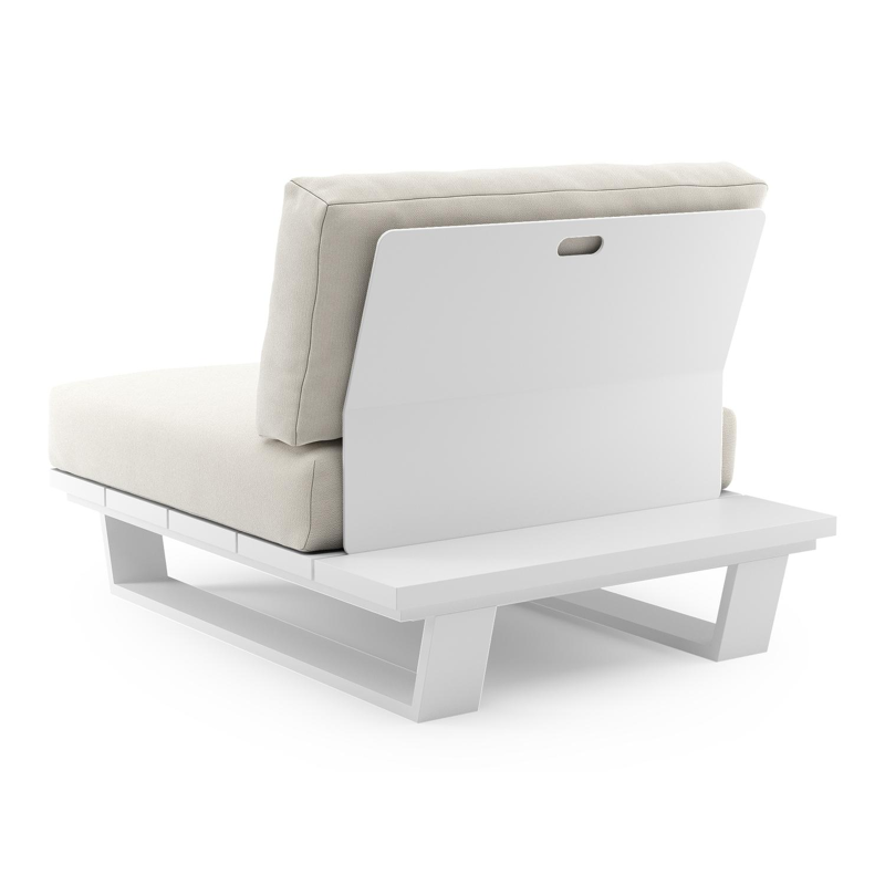 Fauteuil de jardin Pagino en aluminium blanc et coussins en all weather sunbrella® luxe savane white