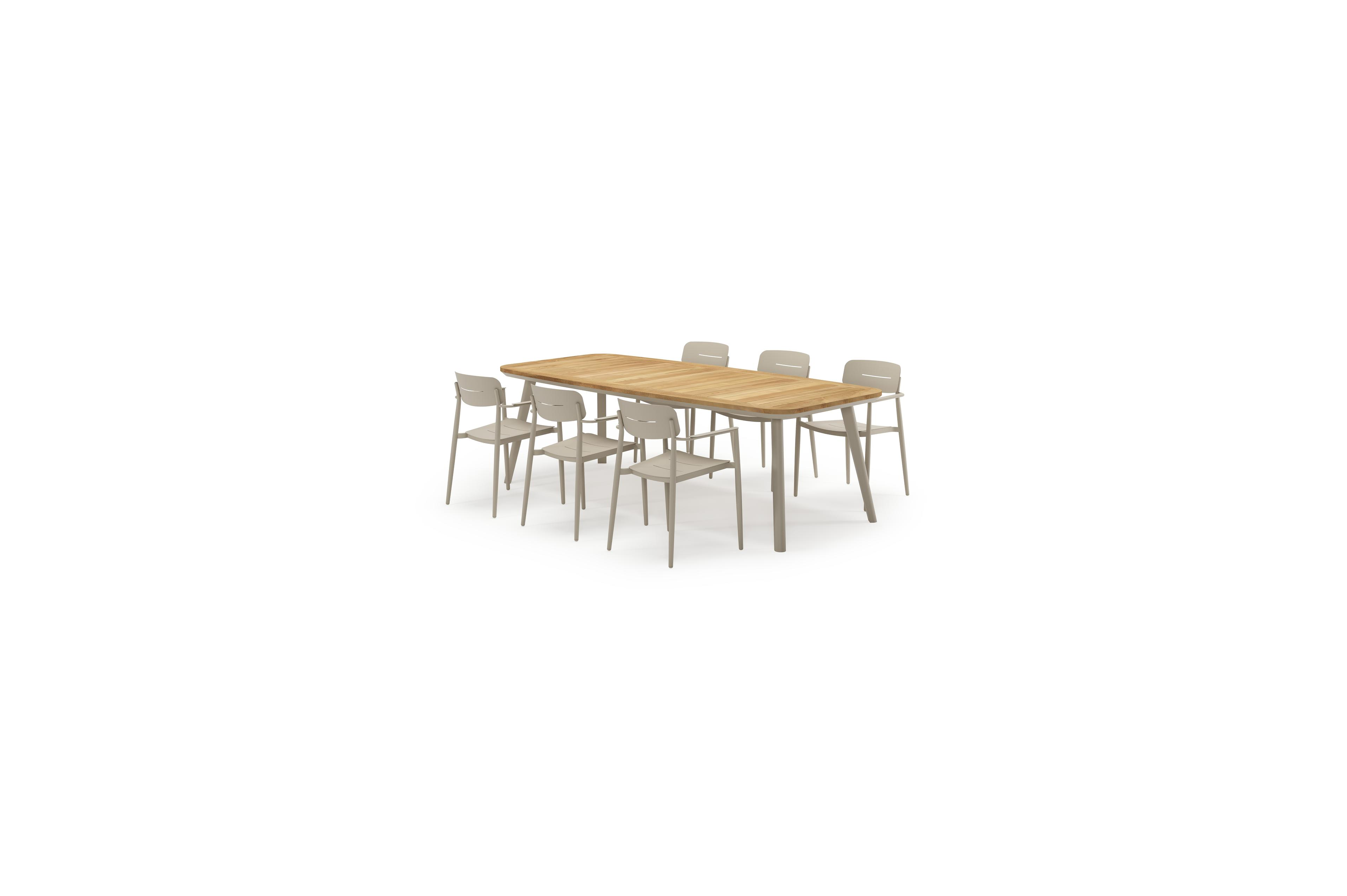Mosa bootvormige tuinset in beige aluminium en teak natural finish met 6 Cosa tuinstoelen