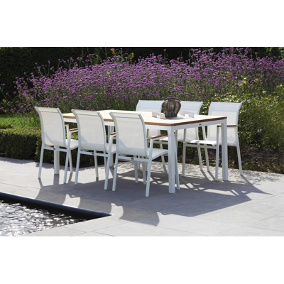 Venice stapelbare tuinstoel wit - aluminium, teak en textilene