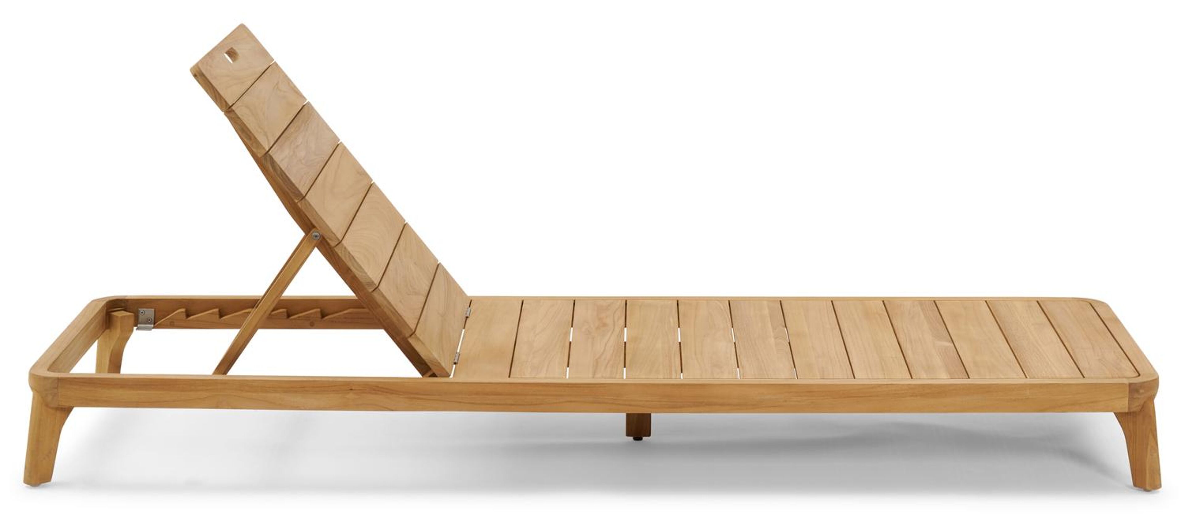 Chaise longue réglable Orso en teck natural et coussin en all weather Cosytica marbella sand