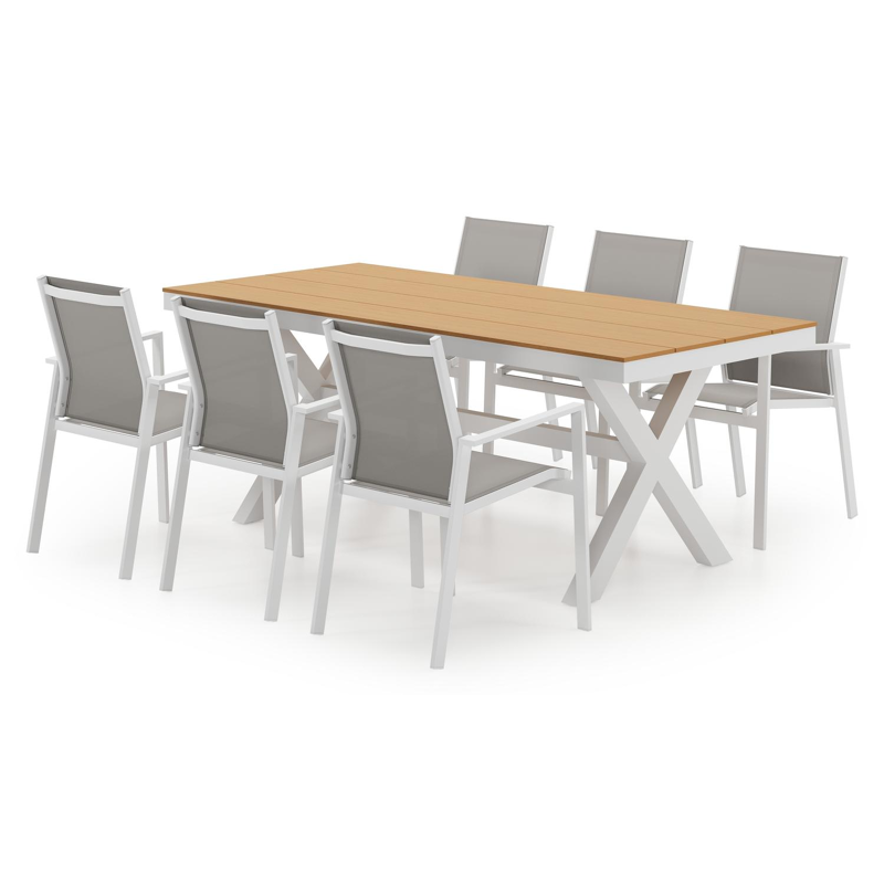 Bahia tuinset in wit aluminium en polywood met 6 Bahia tuinstoelen