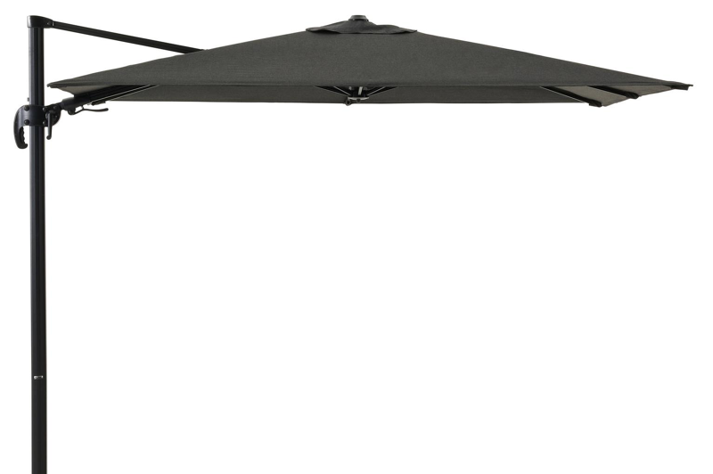 Avola zweefparasol met tiltfunctie in zwart aluminium met natte sooty all weather sunbrella® premium parasoldoek - L1 200 x L2 300 cm (zonder voet)