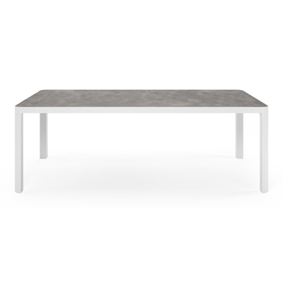 Ellara tuinset in wit aluminium en grijs keramische print tafelblad met 8 stapelbare Oviedo tuinstoelen