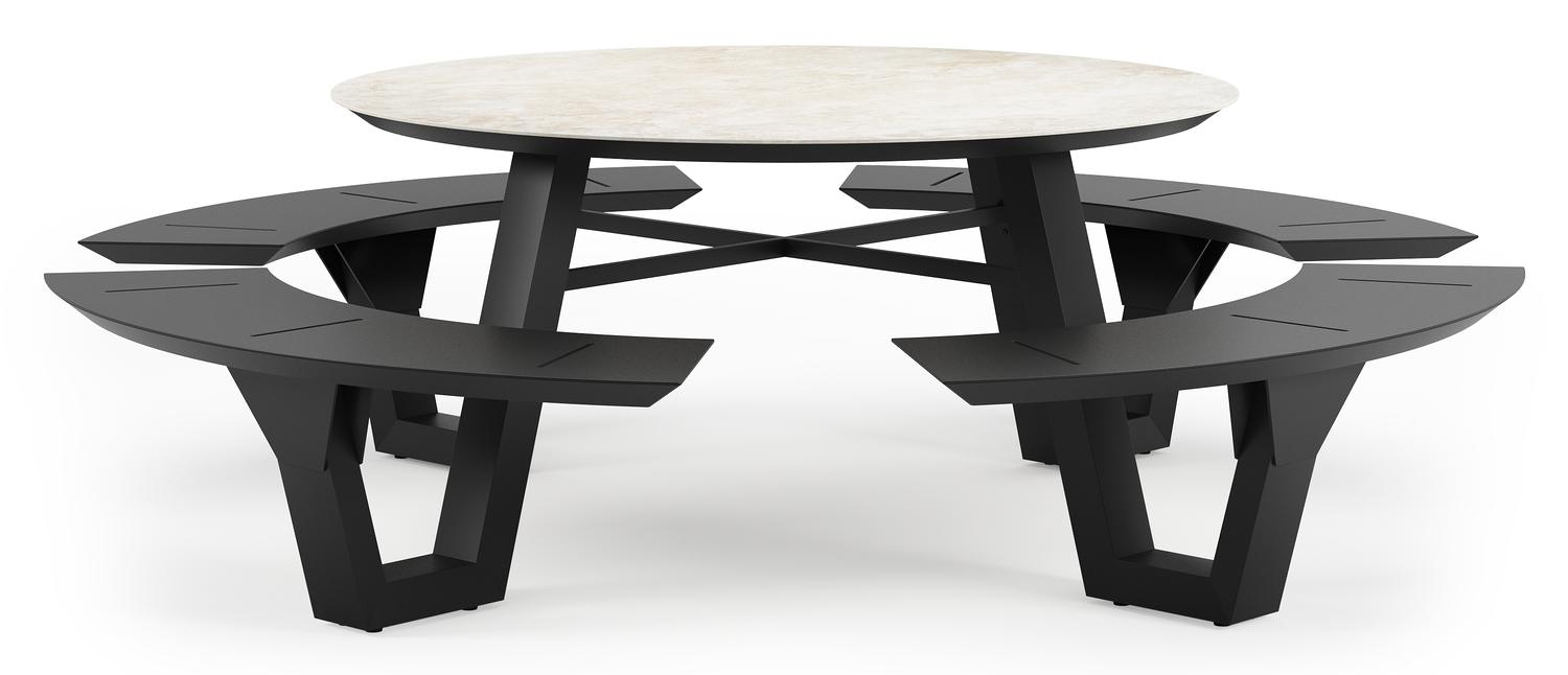 Rondino picknicktafel rond in zwart aluminium en volkeramiek Rapolano dia. 148 cm