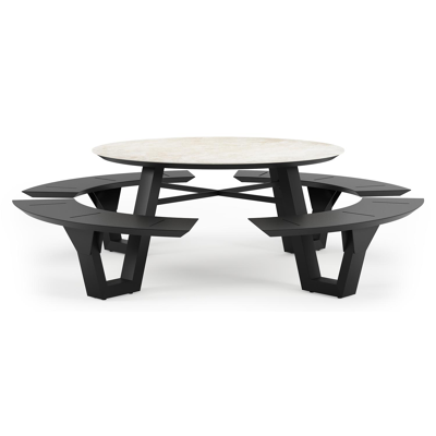 Rondino picknicktafel rond in zwart aluminium en volkeramiek Rapolano dia. 148 cm