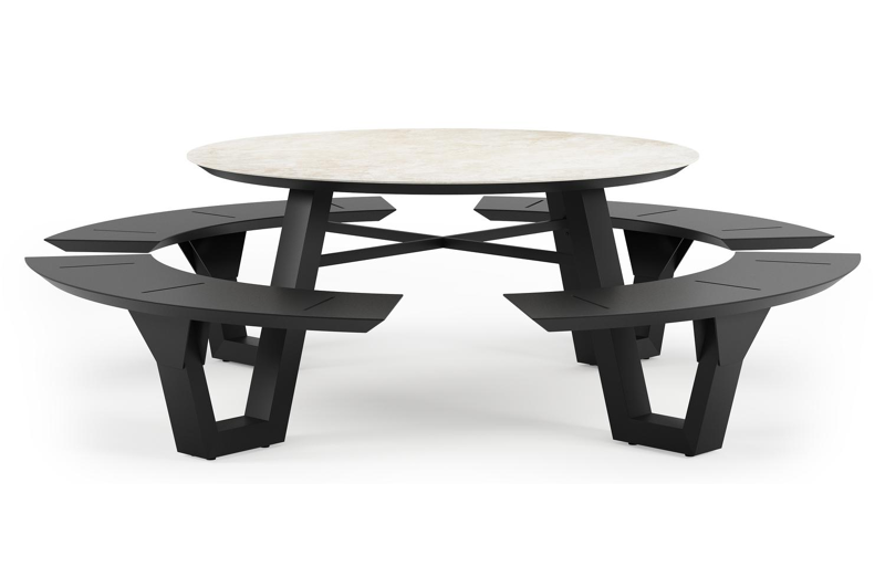 Rondino picknicktafel rond in zwart aluminium en volkeramiek Rapolano dia. 148 cm