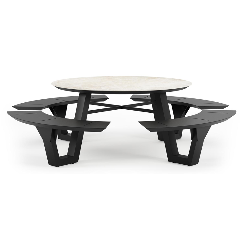 Rondino picknicktafel rond in zwart aluminium en volkeramiek Rapolano dia. 148 cm