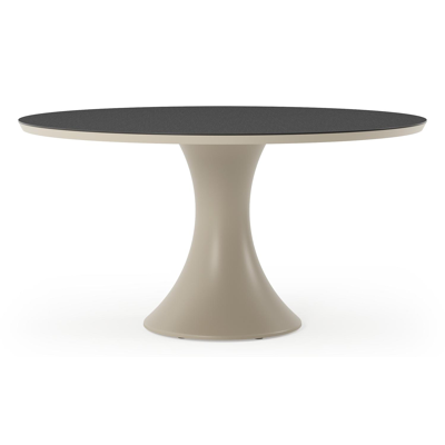Table de jardin Fano ronde en aluminium beige et céramique pleine Nero Black - Diam. 148 x Haut. 75 cm