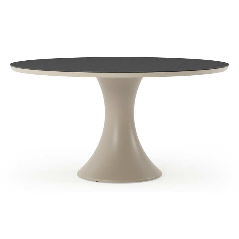 Table de jardin Fano ronde en aluminium beige et céramique pleine Nero Black - Diam. 148 x Haut. 75 cm