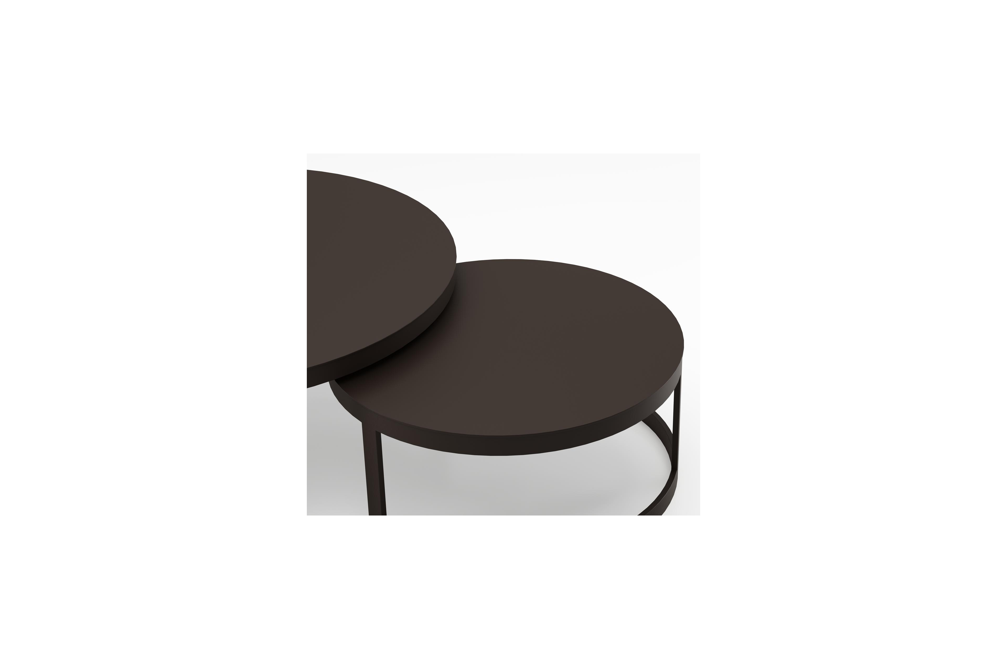 Enna set van 2 loungetafels in donkerbruin aluminium - Dia. 100/70 x H 37/30 cm