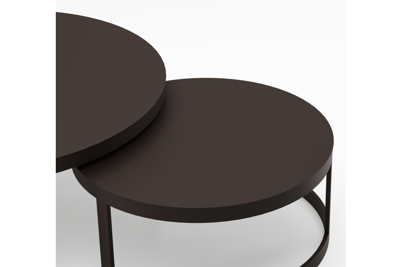 Enna set van 2 loungetafels in donkerbruin aluminium - Dia. 100/70 x H 37/30 cm