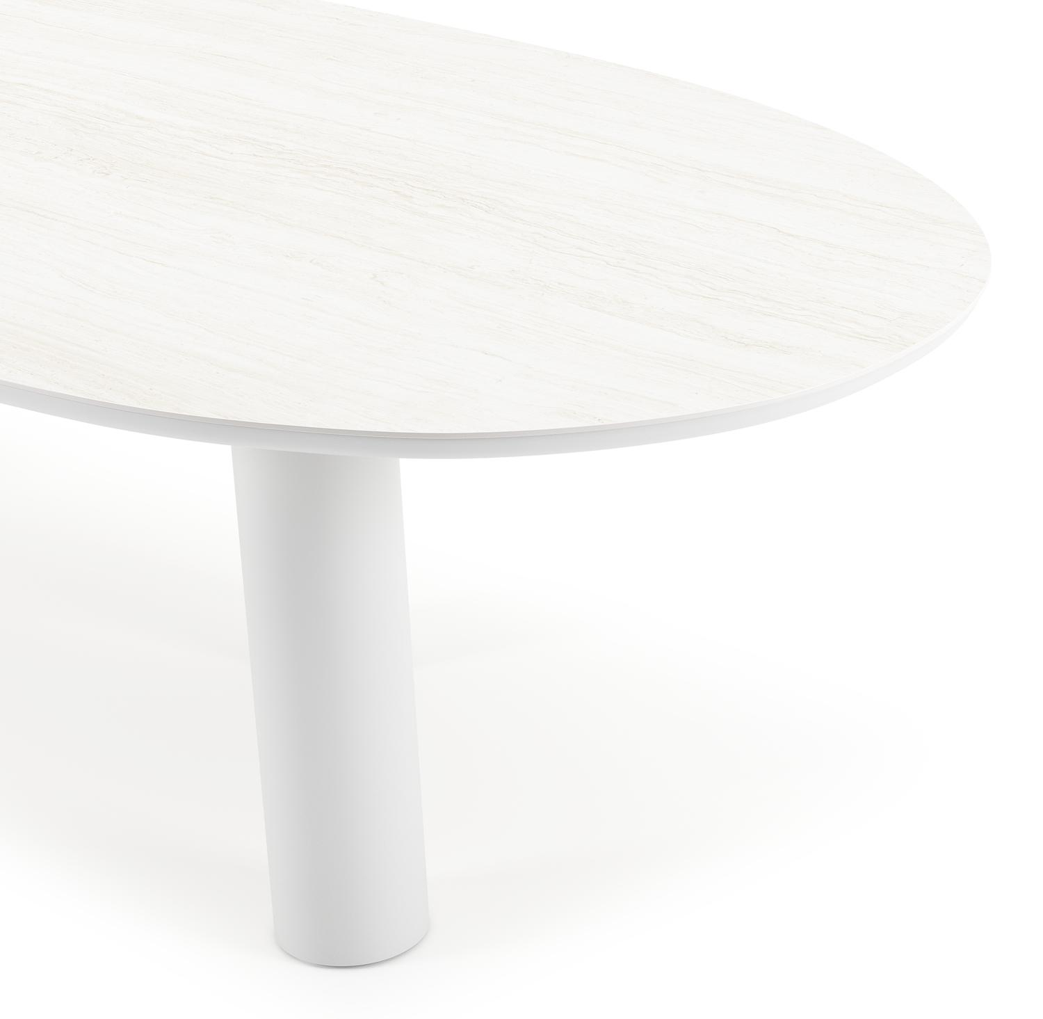 Table de jardin Organo organique en aluminium blanc et céramique pleine Calista Lg. 280 x Lrg. 120 x Haut. 74 cm