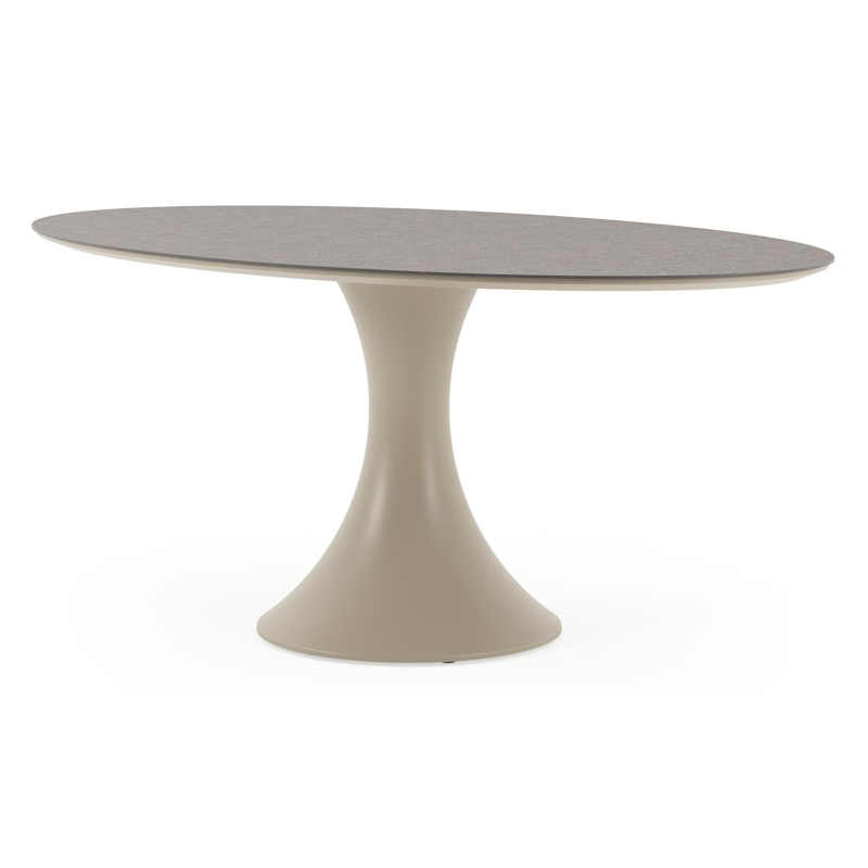 Table de jardin Fano ovale en aluminium beige et céramique pleine Wulong - Lg. 180 x Lrg. 110 x Haut. 75 cm