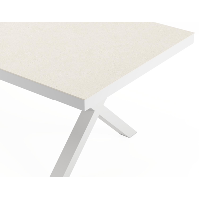 Reza tuintafel rechthoekig in wit aluminium en sintered stone Crema minerale - L 270 x B 100 x H 73.5 cm