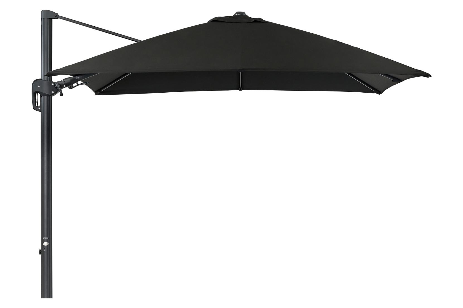 Rufina zweefparasol met tiltfunctie in zwart aluminium met zwart sunbrella® premium parasoldoek - L1 300 x L2 300 cm (zonder voet)