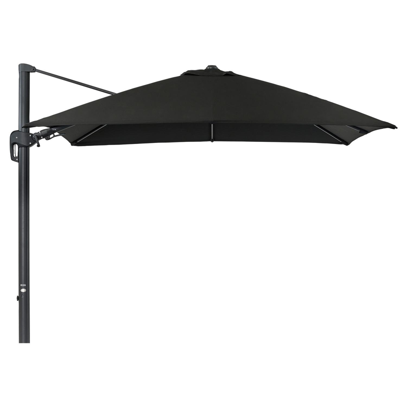 Rufina zweefparasol met tiltfunctie in zwart aluminium met zwart sunbrella® premium parasoldoek - L1 300 x L2 300 cm (zonder voet)