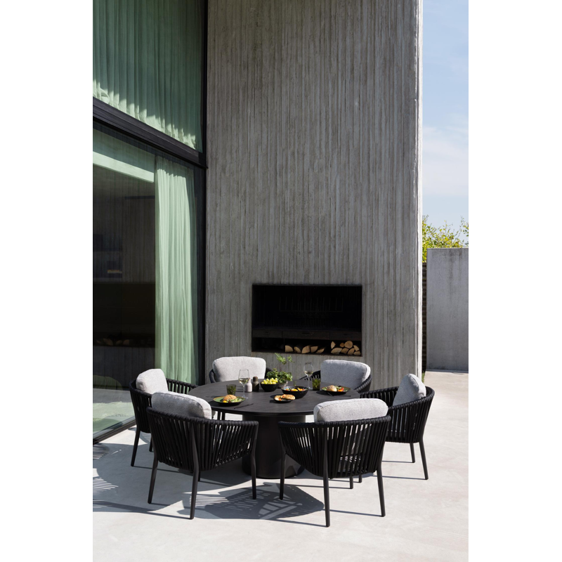 Amico low dining tuintafel rond in zwart aluminium en volkeramiek Basalt Black - Dia. 148 x - Dia. 148 x H 61 cm