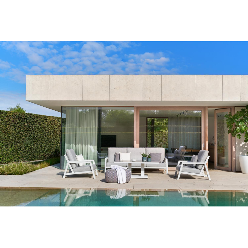 Cirello loungeset in wit aluminium met savane nimbus all weather sunbrella® luxe kussens