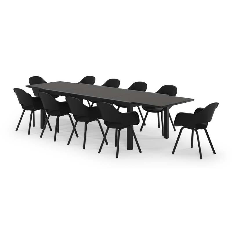 Calobra ensemble de jardin extensible rectangulaire en aluminium noir en sintered stone notte minerale avec 10 chaises de jardin Artena