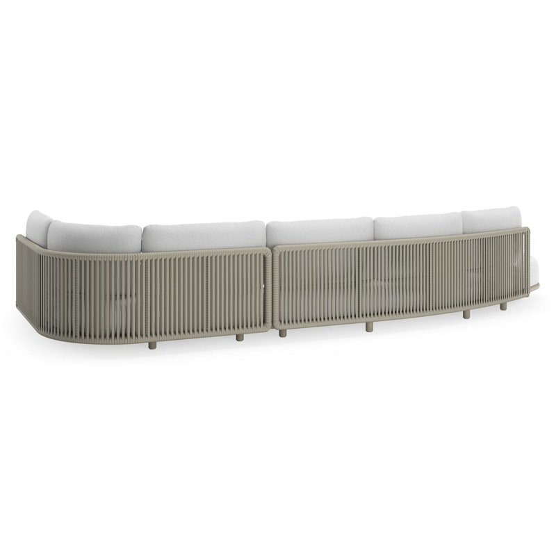Lomano loungehoek in beige aluminium en beige verticaal geweven luxe vlakke rope met Ego Birch all weather solica