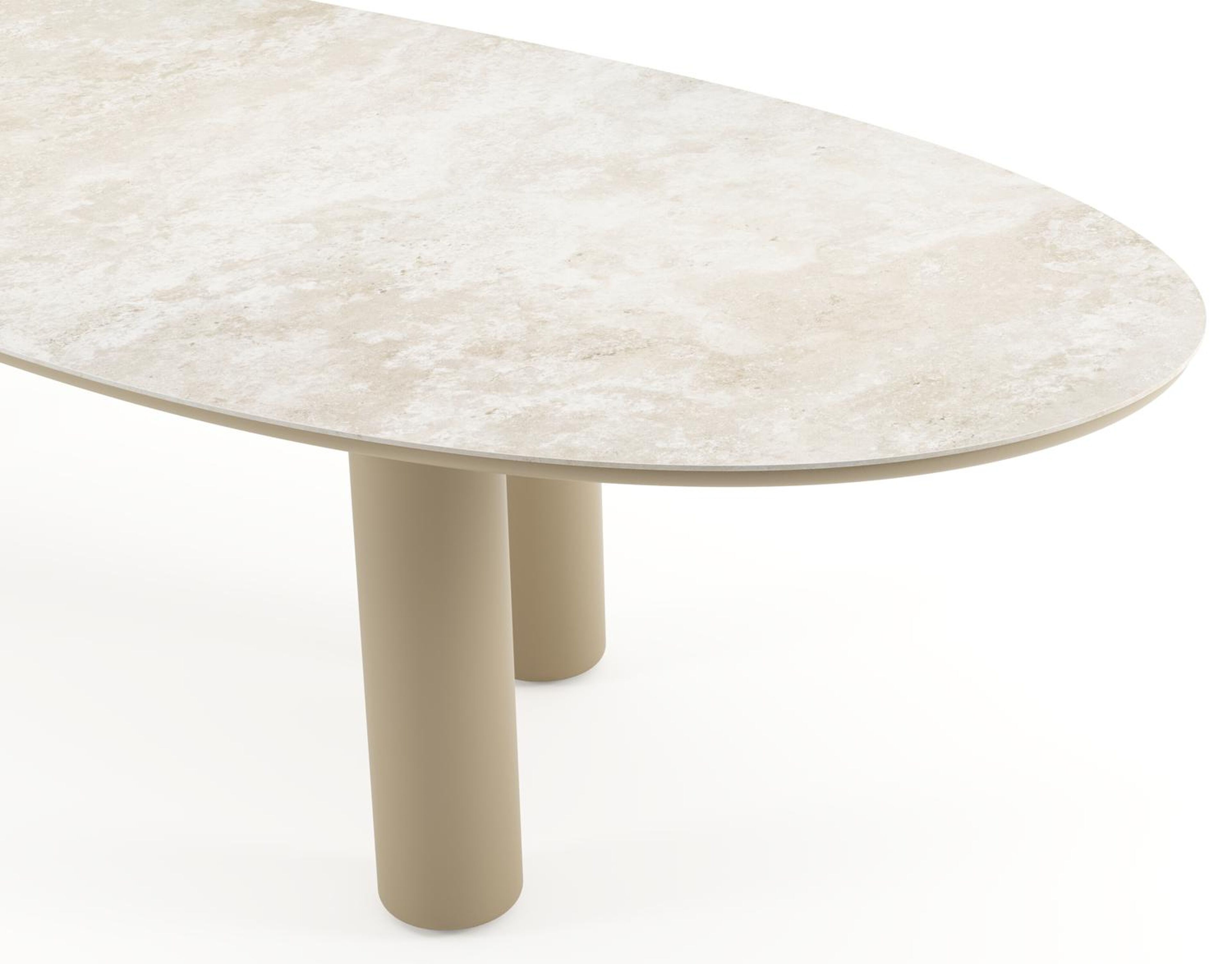 Table de jardin Amico organique en aluminium beige et céramique pleine Rapolano - Lg. 320 x Lrg. 120 x Haut. 73.5 cm